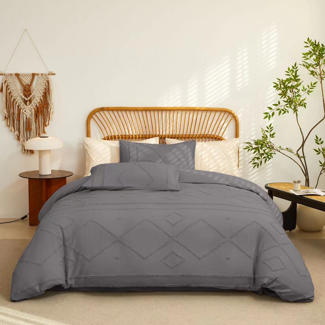 Tufted Duvet Cover Set – 4 Piece | Boho Textured Bedding | Duvet Cover + Bedsheet + 2 Pillowcases