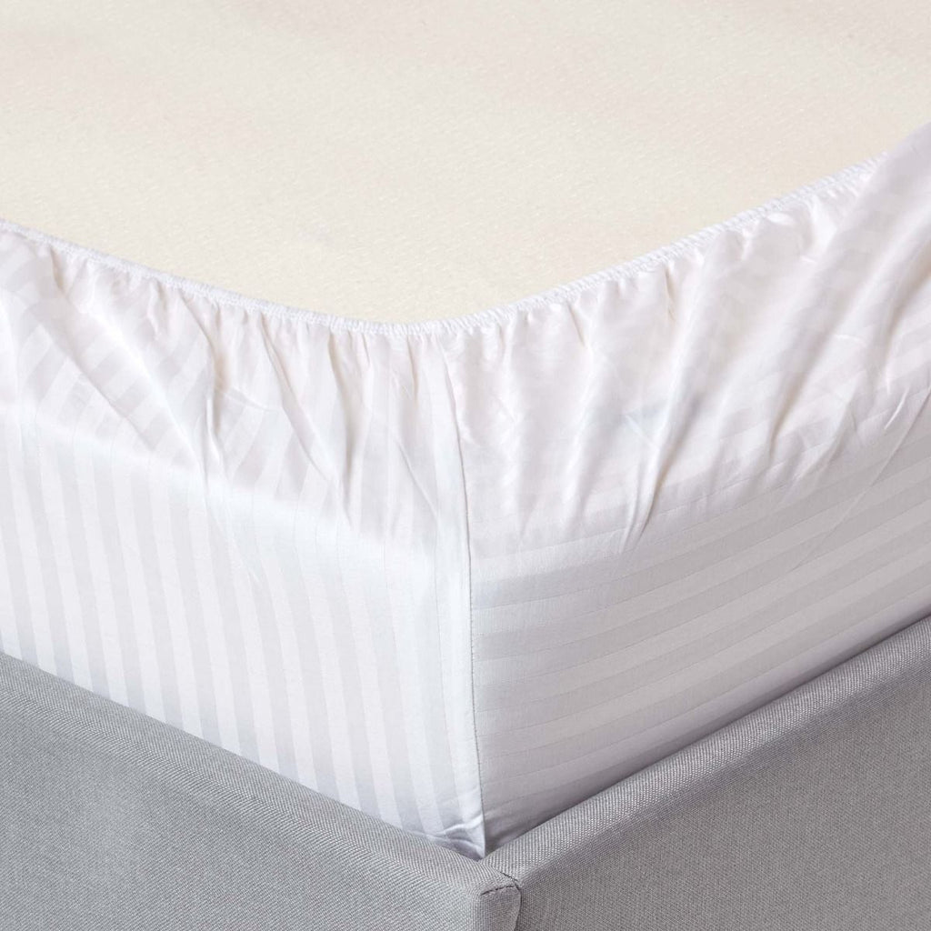 White Satin Stripe Cotton Bedsheet Set – 6 Piece | Fitted + Flat + 4 Pillowcases