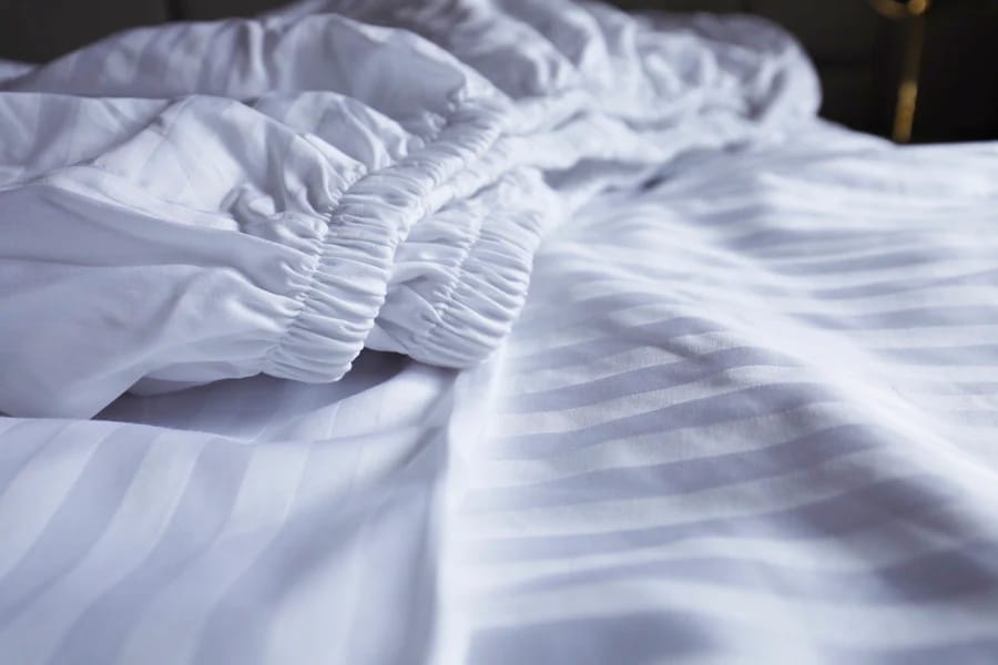 White Satin Stripe Cotton Bedsheet Set – 6 Piece | Fitted + Flat + 4 Pillowcases