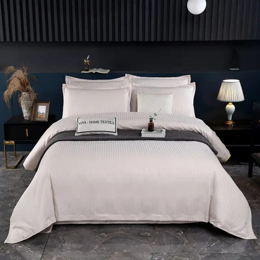 Satin Striped Duvet Cover Set – 7ft x 8ft | 1 Bedsheet + 2 Pillowcases | 7 Colours