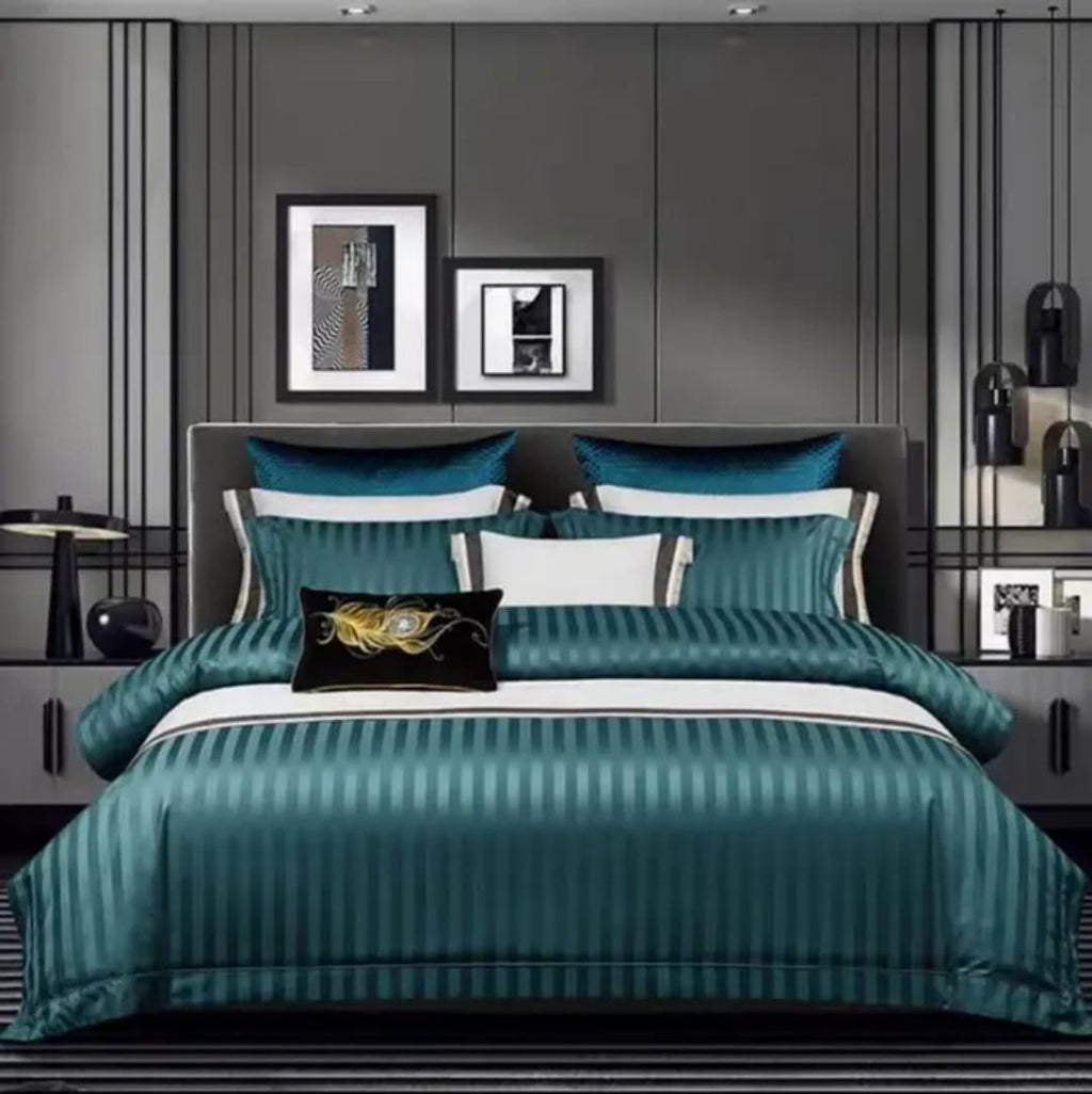 Satin Striped Duvet Cover Set – 7ft x 8ft | 1 Bedsheet + 2 Pillowcases | 7 Colours