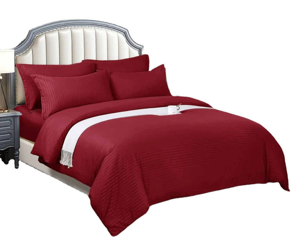 Satin Striped Duvet Cover Set – 7ft x 8ft | 1 Bedsheet + 2 Pillowcases | 7 Colours