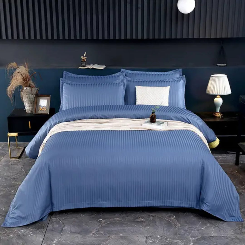 Satin Striped Duvet Cover Set – 7ft x 8ft | 1 Bedsheet + 2 Pillowcases | 7 Colours