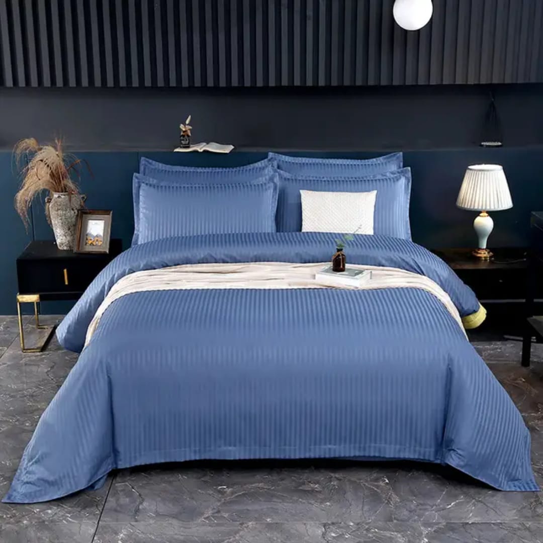 Satin Striped Duvet Cover Set – 7ft x 8ft | 1 Bedsheet + 2 Pillowcases | 7 Colours