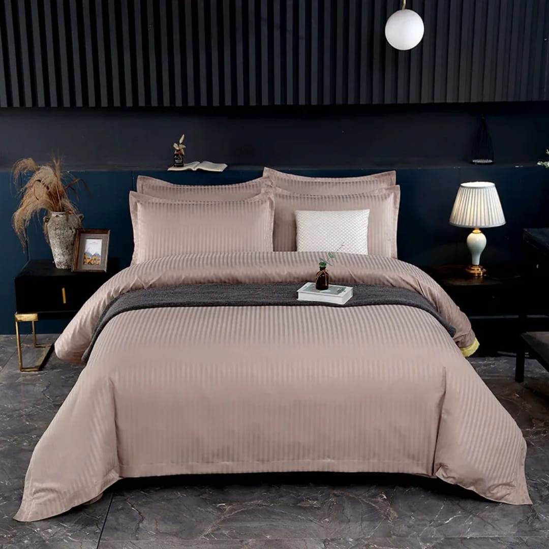 Satin Striped Duvet Cover Set – 7ft x 8ft | 1 Bedsheet + 2 Pillowcases | 7 Colours