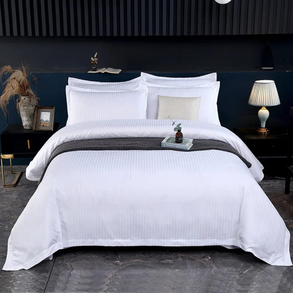 Satin Striped Duvet Cover Set – 7ft x 8ft | 1 Bedsheet + 2 Pillowcases | 7 Colours