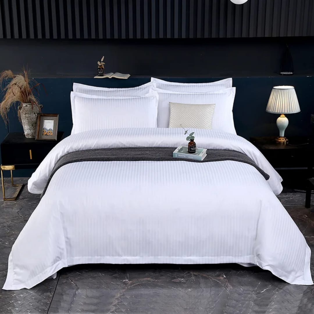 Satin Striped Duvet Cover Set – 7ft x 8ft | 1 Bedsheet + 2 Pillowcases | 7 Colours