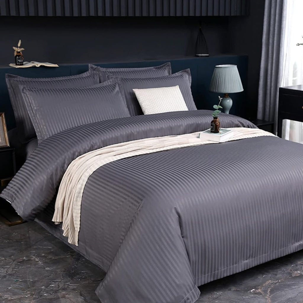 Satin Striped Duvet Cover Set – 7ft x 8ft | 1 Bedsheet + 2 Pillowcases | 7 Colours