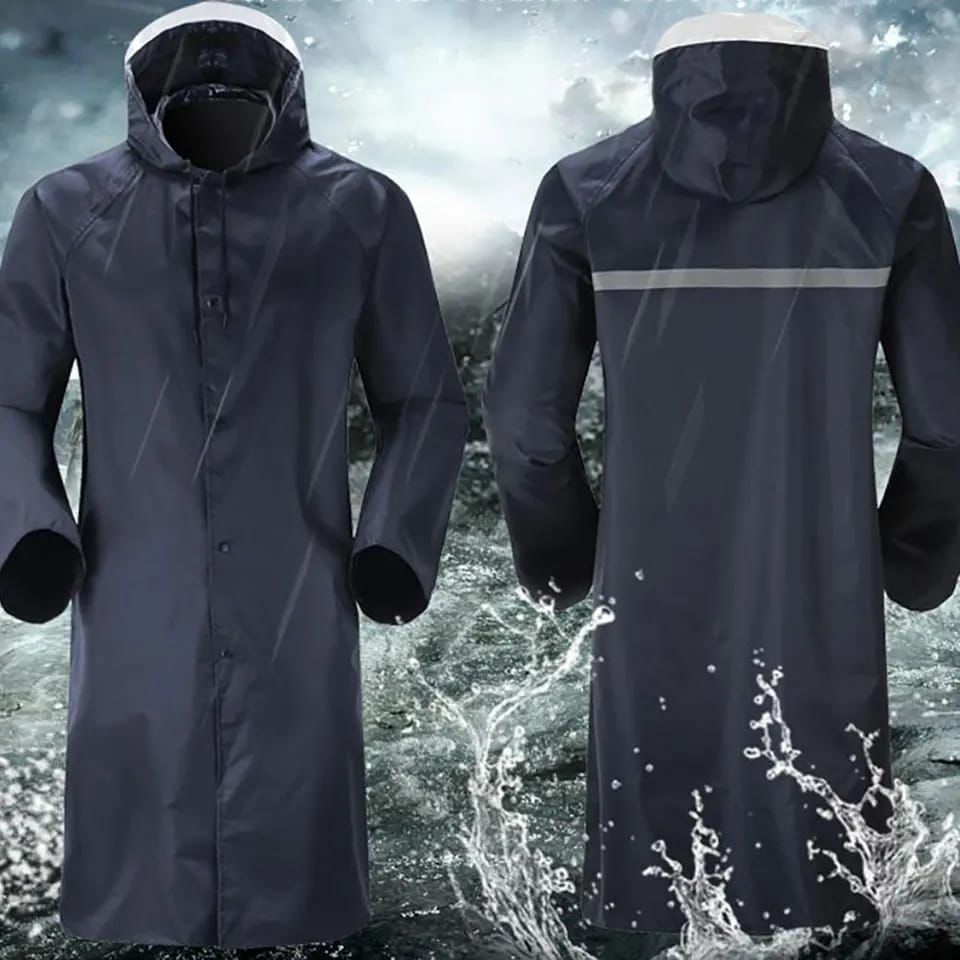 Unisex Adult Long Hooded Raincoat with Reflective Strip – High Quality, 110cm, Up to 120kg
