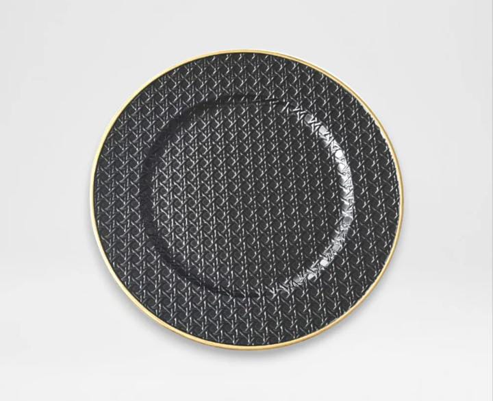 Black Woven Textured Charger Plate with Gold Rim