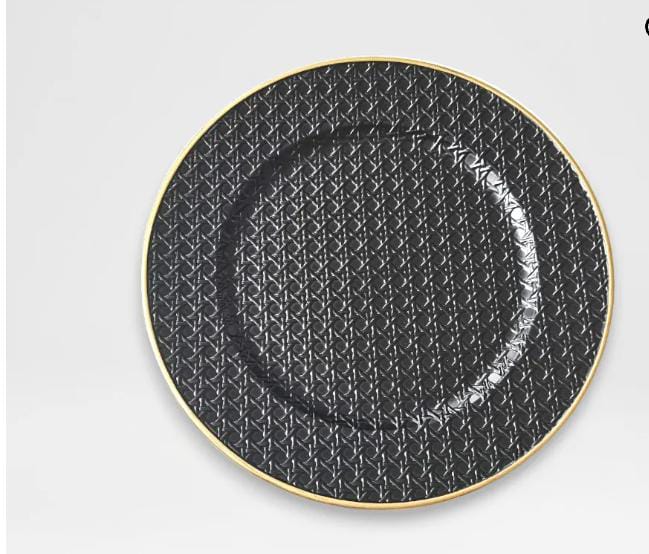Black Woven Textured Charger Plate with Gold Rim