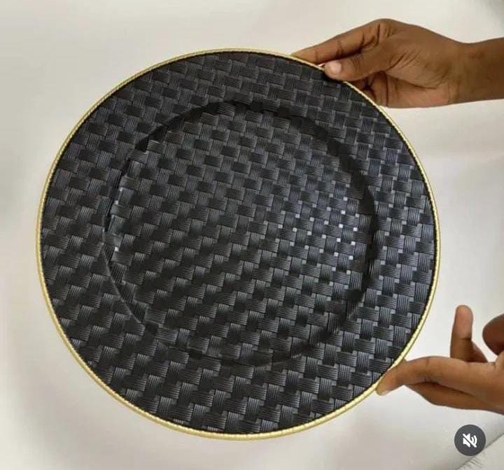 Black Woven Textured Charger Plate with Gold Rim