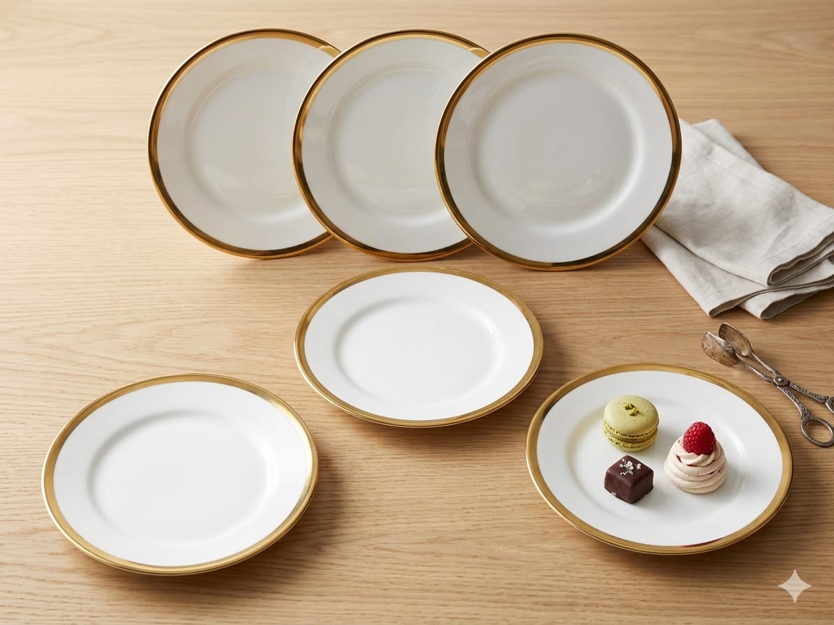 Gold Ring Ceramic Dessert & Side Plate Set of 6 | 8"