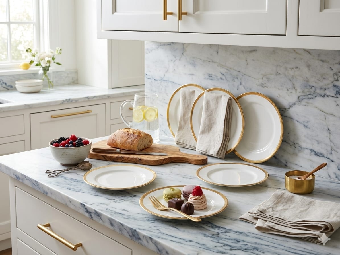 Gold Ring Ceramic Dessert & Side Plate Set of 6 | 8"