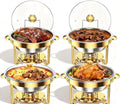 Elegant Round Stainless Steel Chafing Dish with Golden Accents