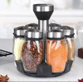 Rotating Spice Rack with 6 Glass Jars – 360° Revolving Countertop Organiser with Stainless Steel Lids