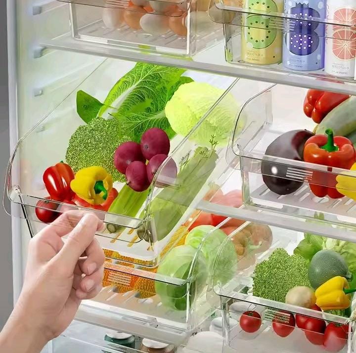 Transparent Acrylic Fridge Storage Container with Handle – Stackable Refrigerator Organiser