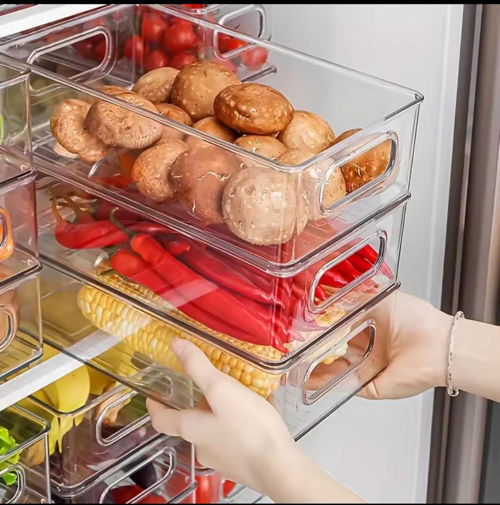 Transparent Acrylic Fridge Storage Container with Handle – Stackable Refrigerator Organiser