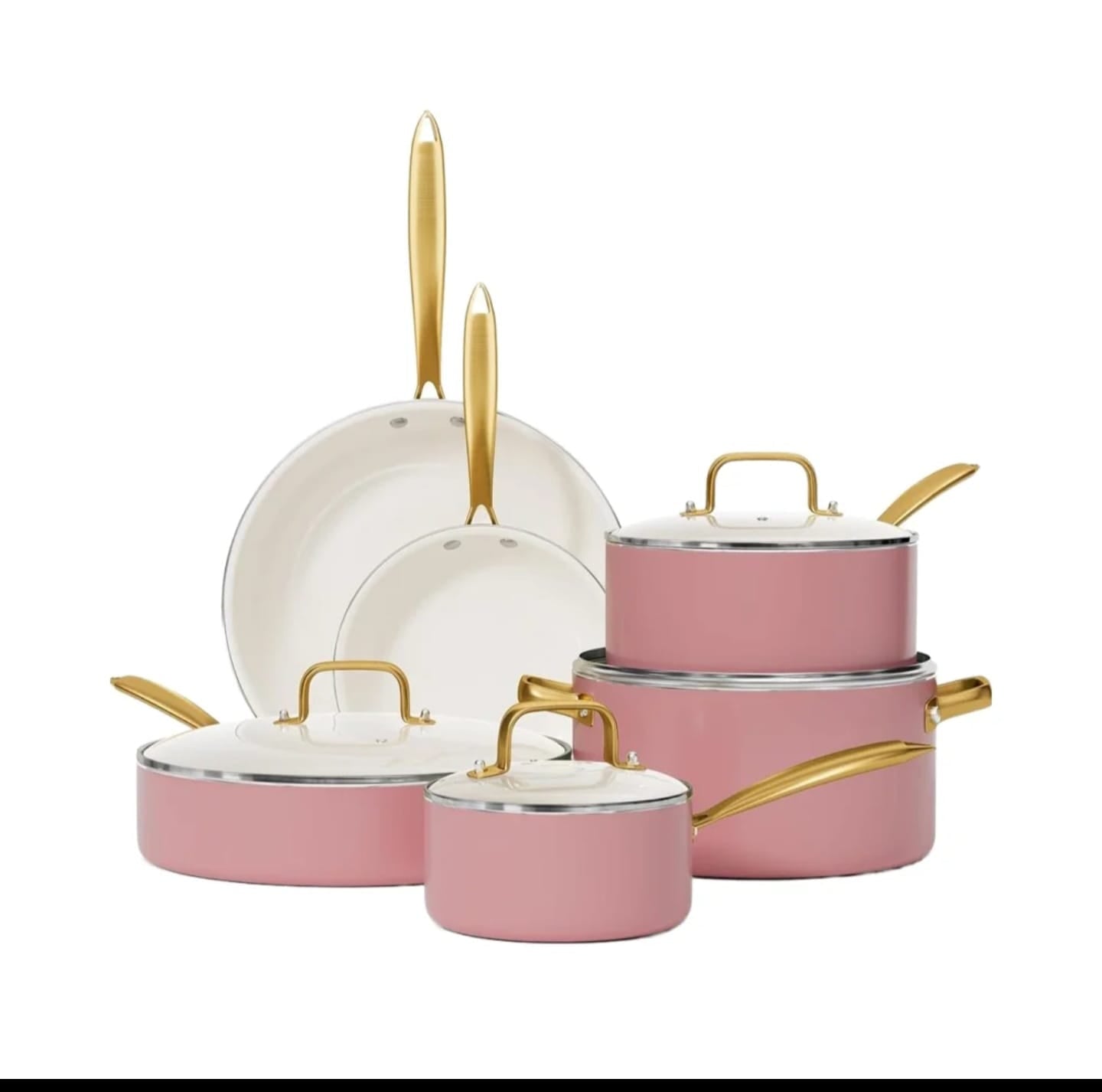 15-Piece Premium Ceramic Non-Stick Cookware Set with Gold Handles & Silicone Utensils