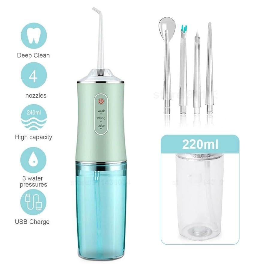 Rechargeable Portable Oral Irrigator – 3 Modes, 4 Nozzles, 220ml Tank, USB Charge