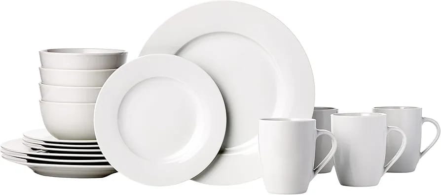 24-Piece White Round Ceramic Dinner Set with Pedestal Bowls