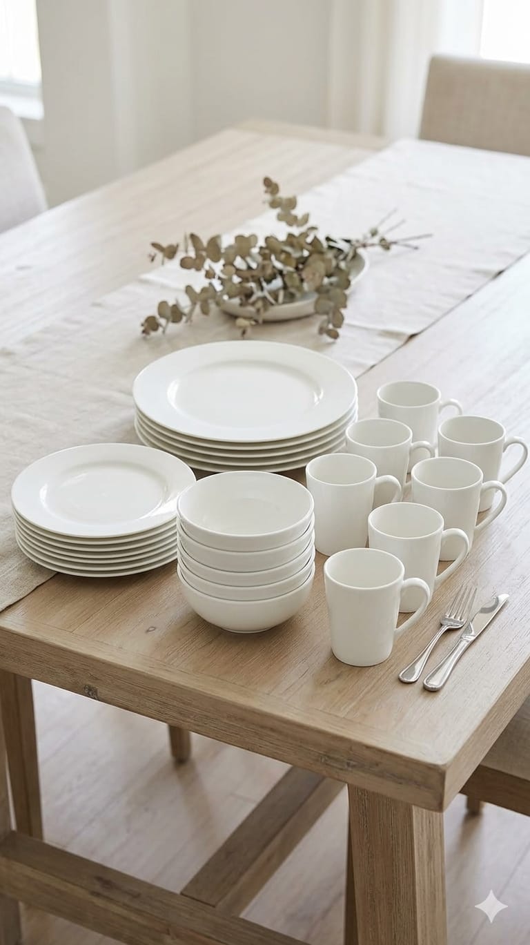 24-Piece White Round Ceramic Dinner Set with Pedestal Bowls