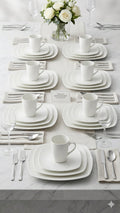 24-Piece White Square Ceramic Dinner Set | Luna Collection