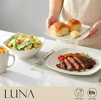 24-Piece White Square Ceramic Dinner Set | Luna Collection