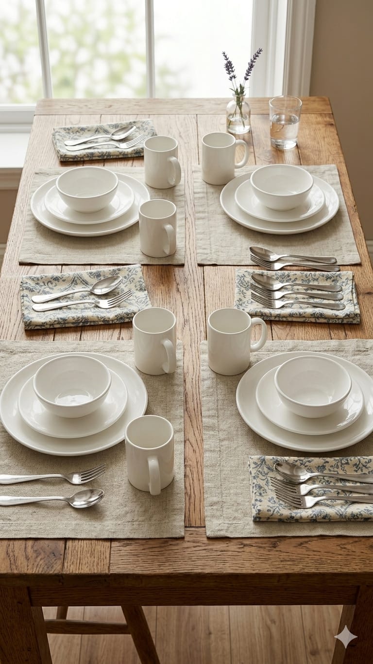 24-Piece White Ceramic Dinner Set with Pedestal Bowls