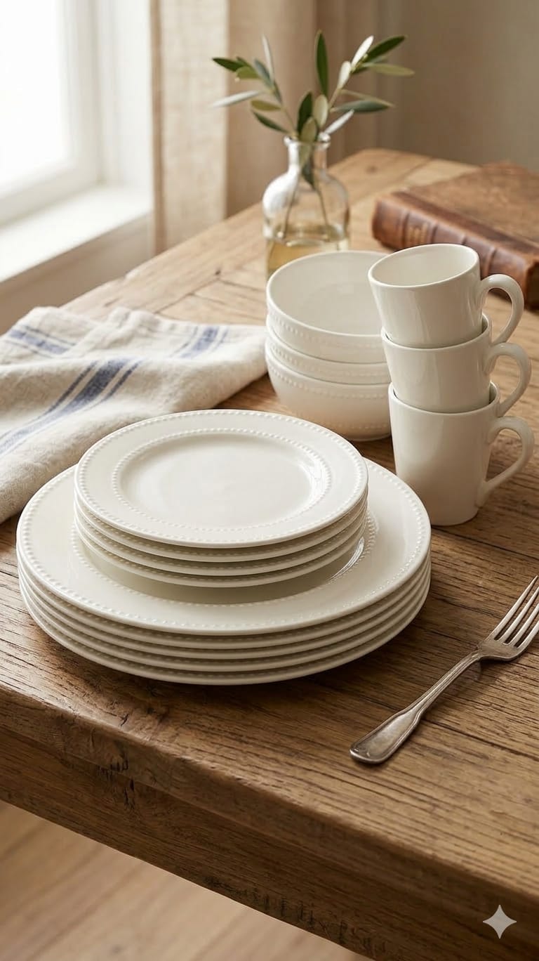 24-Piece White Ceramic Dotted Dinner Set
