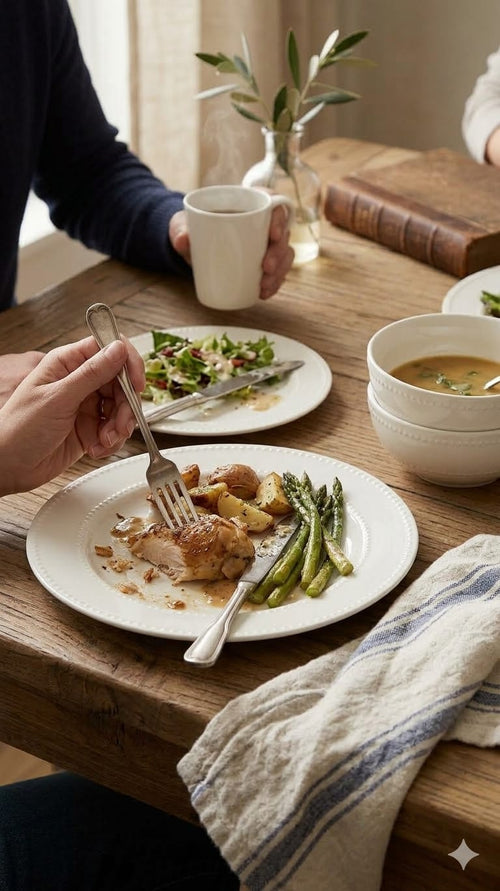 24-Piece White Ceramic Dotted Dinner Set