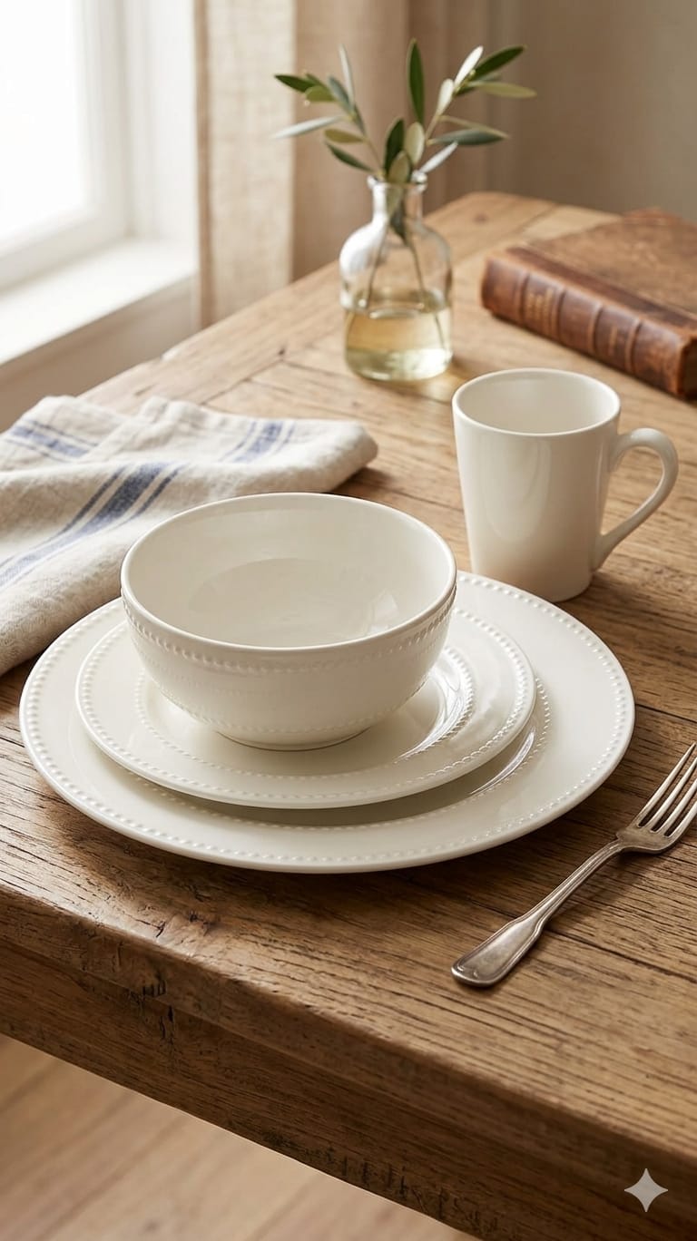 24-Piece White Ceramic Dotted Dinner Set