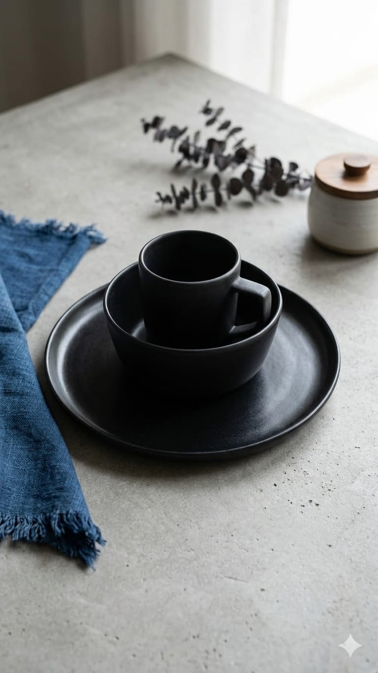 18-Piece Black Matte Ceramic Dinner Set