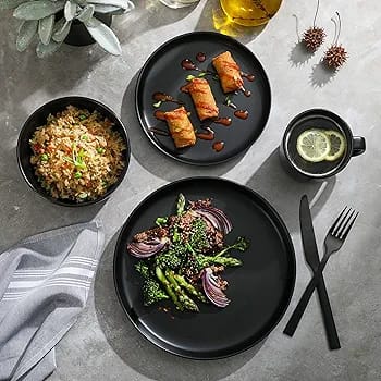 18-Piece Black Matte Ceramic Dinner Set