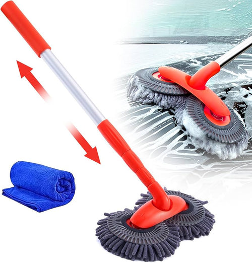 115cm Long Car Wash Twin Mop with Telescopic Handle & Free Microfiber Towel