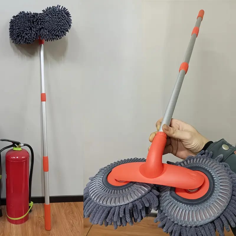 115cm Long Car Wash Twin Mop with Telescopic Handle & Free Microfiber Towel