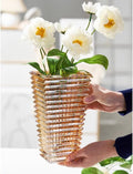 Heavy Gold Ribbed Glass Vase 11"