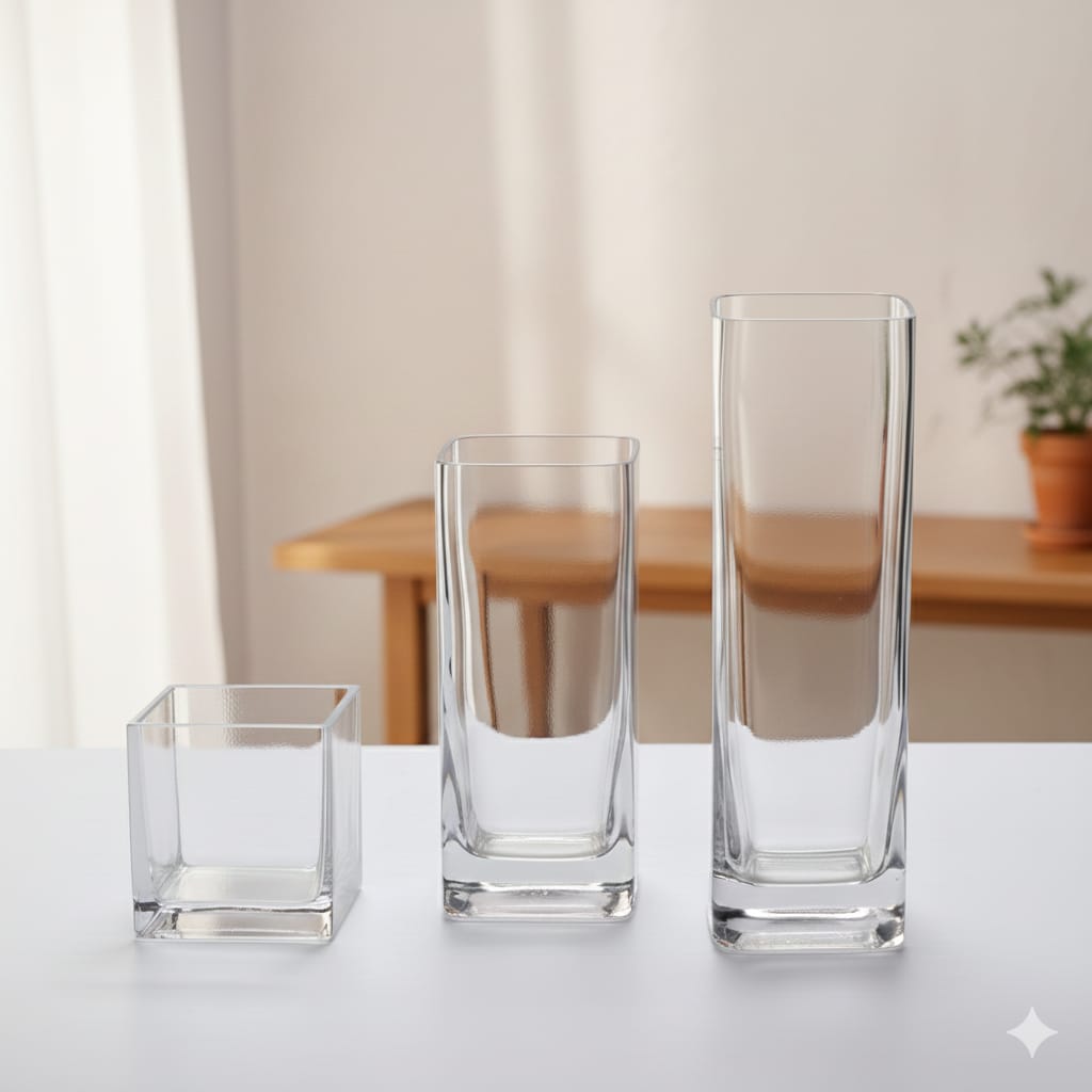 Clear Glass Cube Vase Set of 3