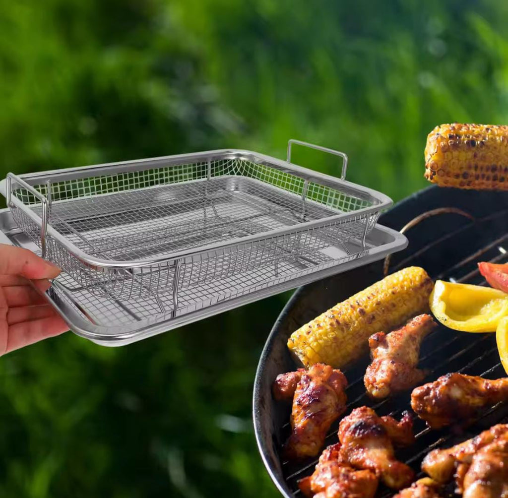 Stainless Steel Oven Air Fryer Basket & Tray Set – Heat-Resistant, Multifunctional Crisper