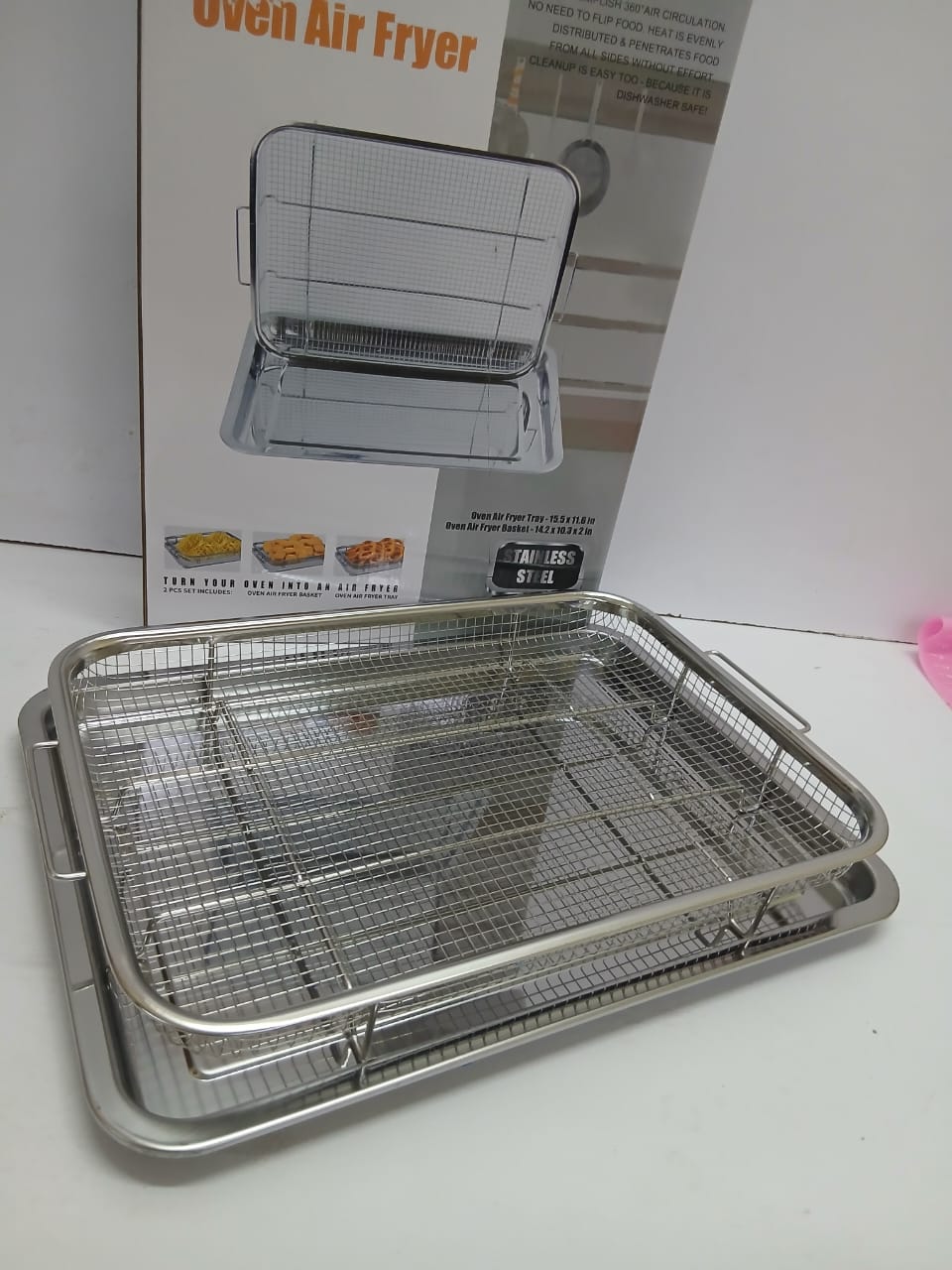 Stainless Steel Oven Air Fryer Basket & Tray Set – Heat-Resistant, Multifunctional Crisper
