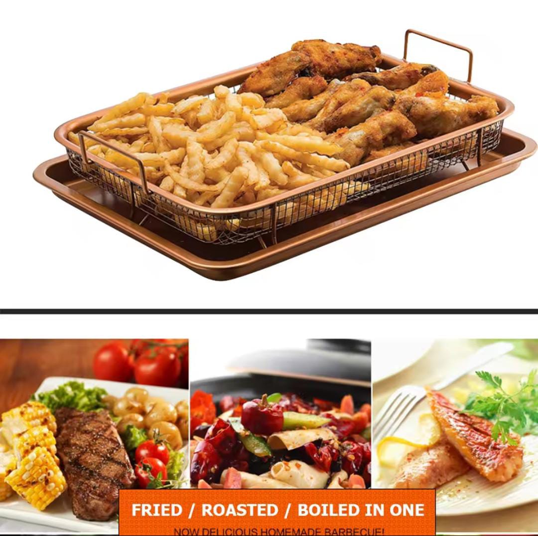 Stainless Steel Oven Air Fryer Basket & Tray Set – Heat-Resistant, Multifunctional Crisper