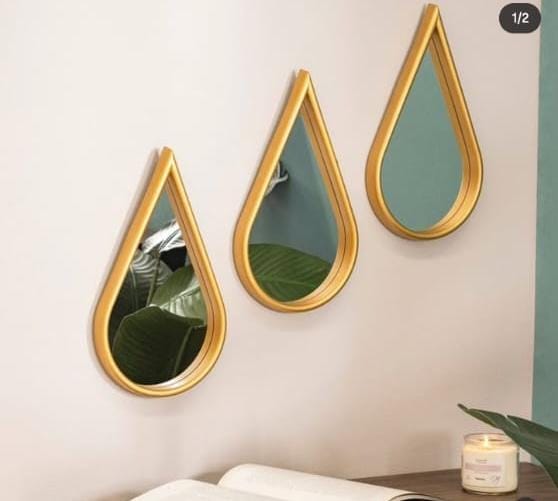 3-in-1 Gold Teardrop Decorative Wall Hanging Mirror Set – Different Sizes, Premium Home Décor