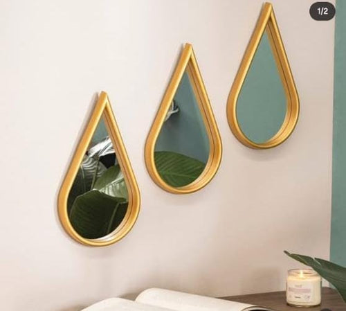 3-in-1 Gold Teardrop Decorative Wall Hanging Mirror Set – Different Sizes, Premium Home Décor