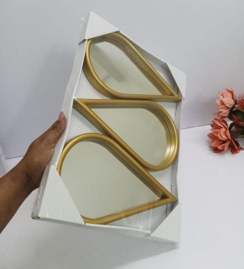 3-in-1 Gold Teardrop Decorative Wall Hanging Mirror Set – Different Sizes, Premium Home Décor