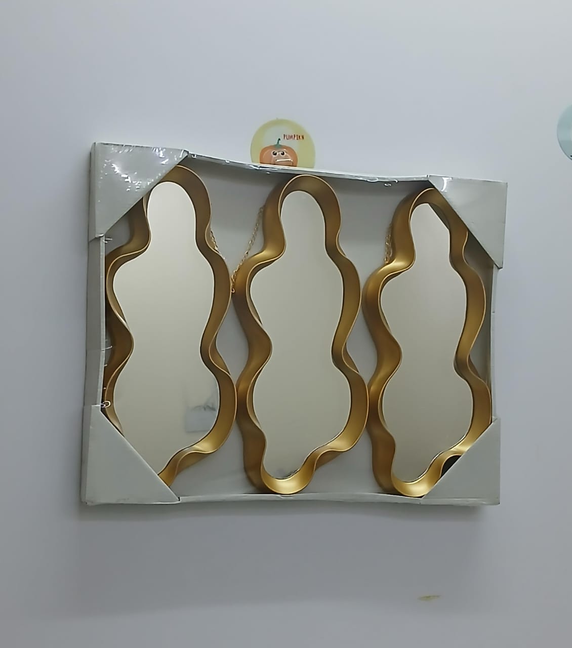 3-in-1 Gold Wavy Decorative Wall Hanging Mirror Set – Different Shapes, Premium Home Décor
