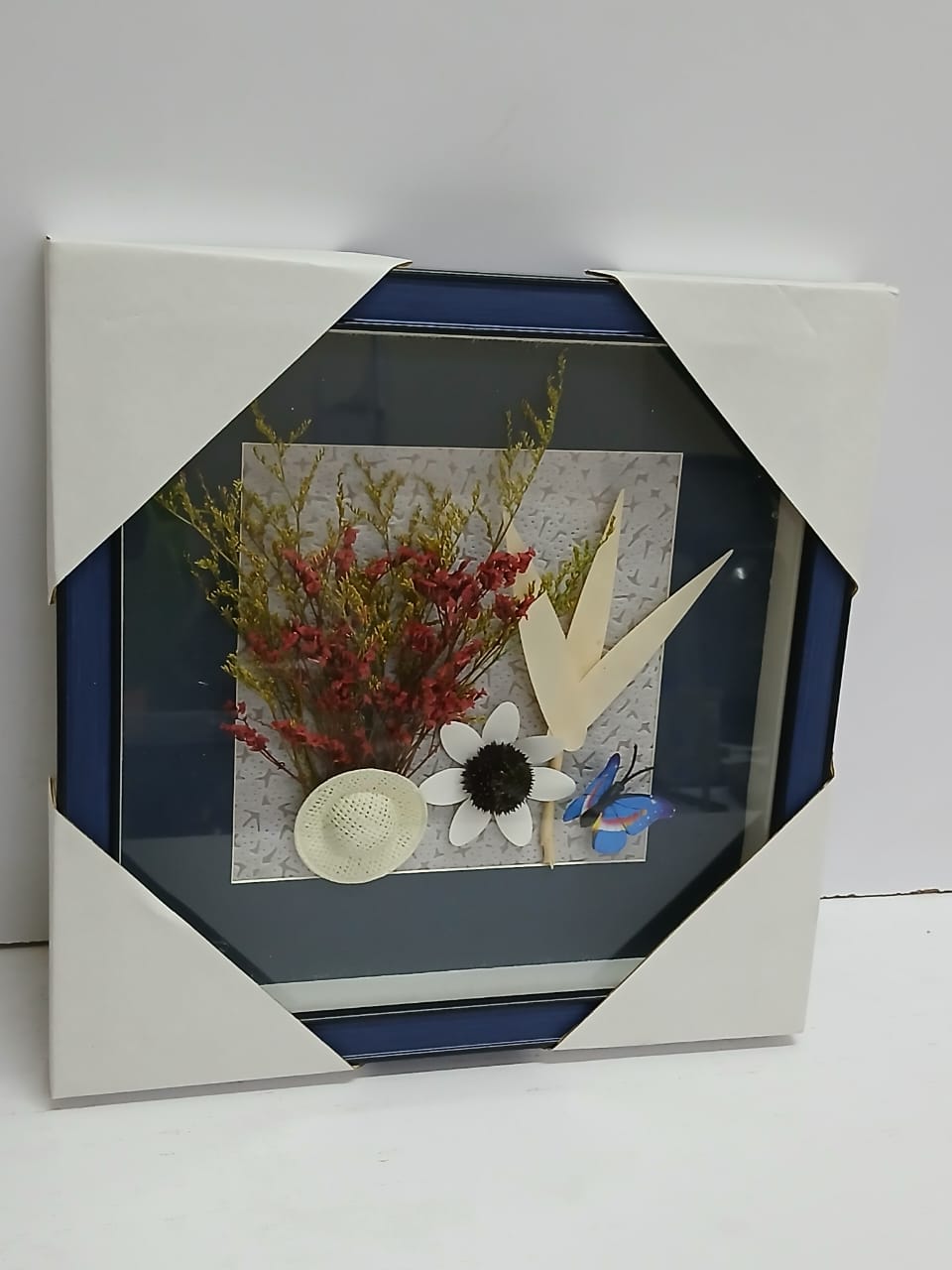 3D Floral Wall Hanging Deco Frame – 30×30cm Square Shadow Box with Dried Flowers