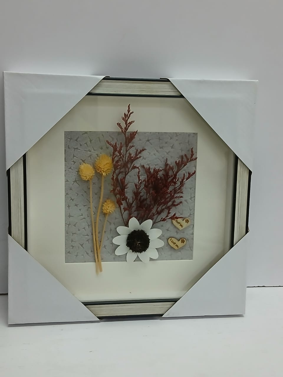 3D Floral Wall Hanging Deco Frame – 30×30cm Square Shadow Box with Dried Flowers