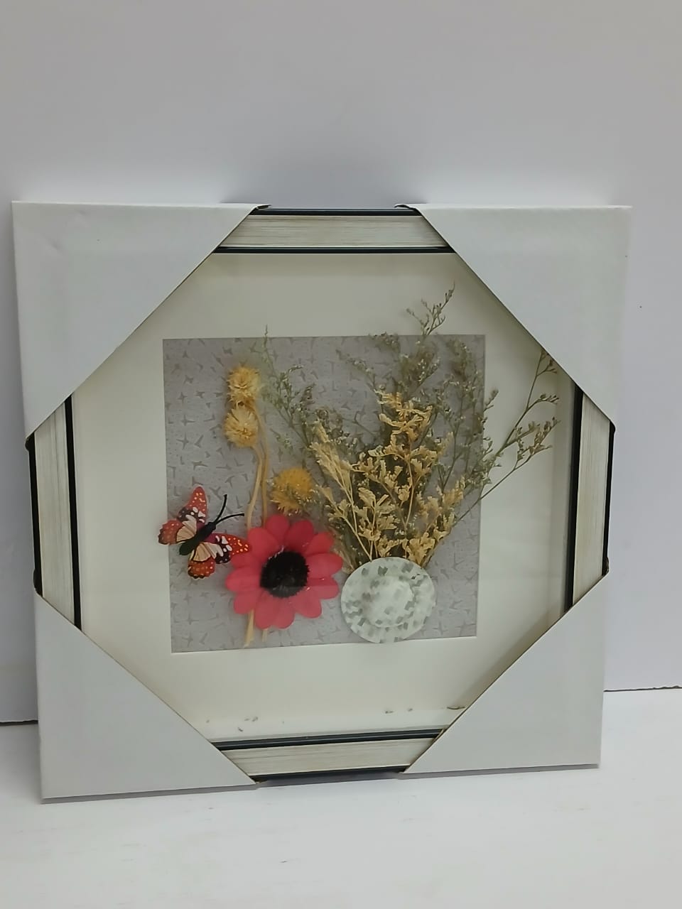 3D Floral Wall Hanging Deco Frame – 30×30cm Square Shadow Box with Dried Flowers