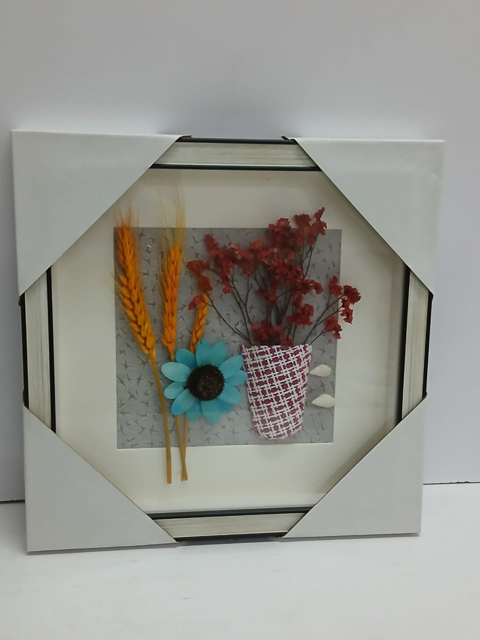 3D Floral Wall Hanging Deco Frame – 30×30cm Square Shadow Box with Dried Flowers