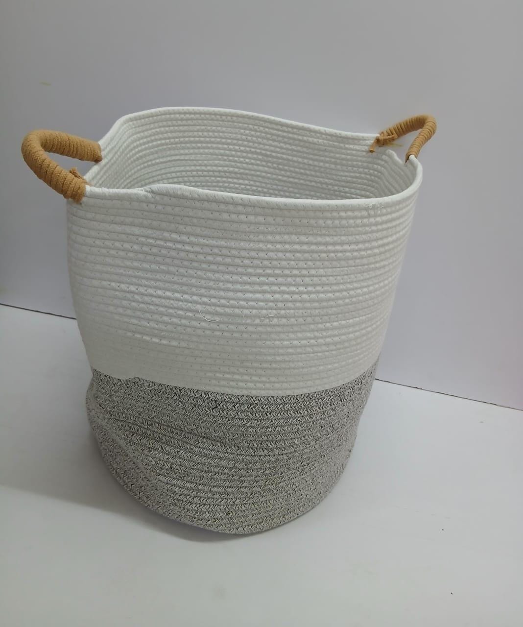 Large Woven Cotton Rope Laundry Basket & Storage Hamper with Rattan Handles